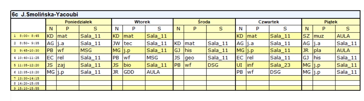 Plan lekcji – Szkoła Podstawowa nr 2 w Bolesławcu